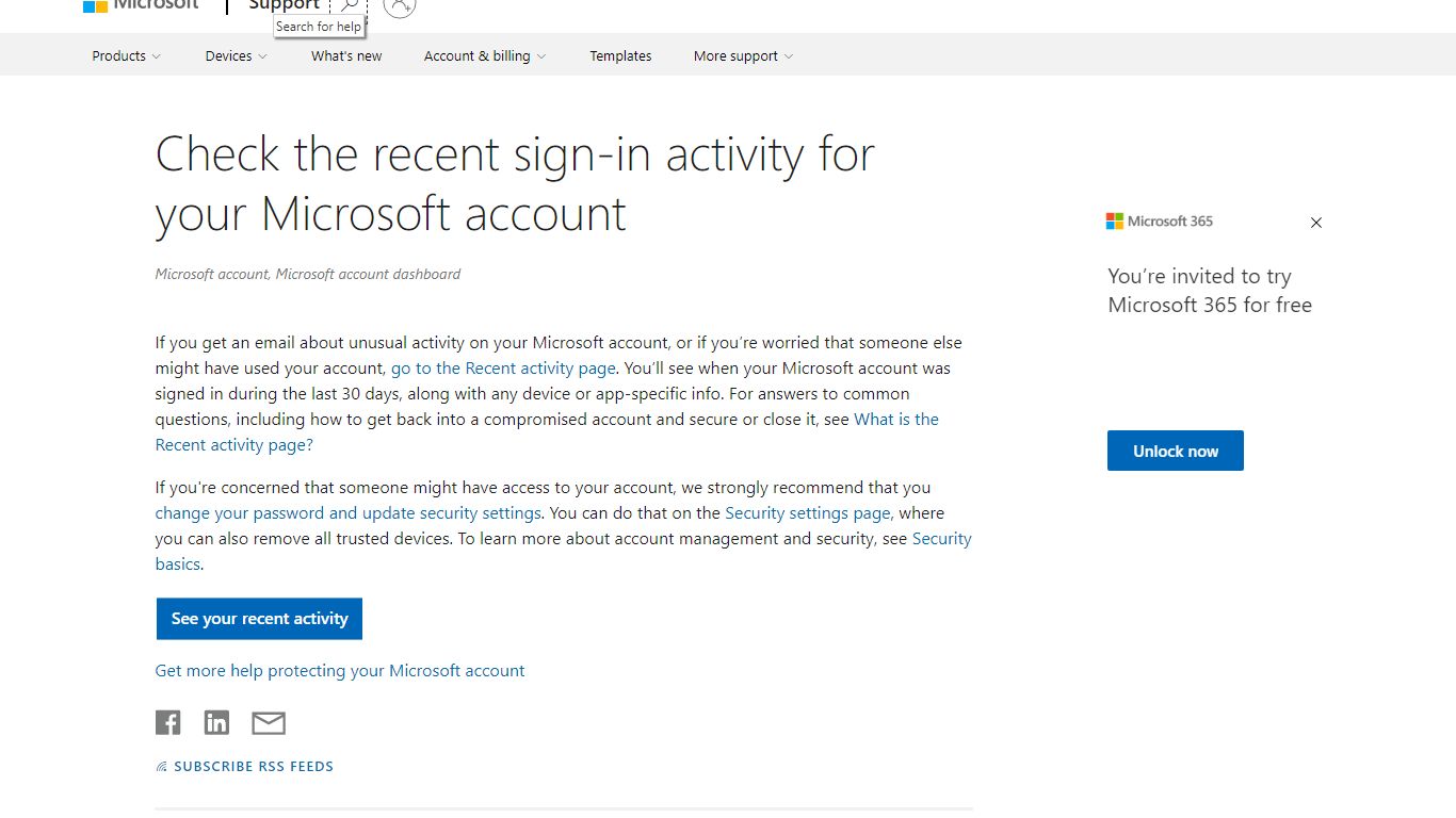 Check the recent sign-in activity for your Microsoft account