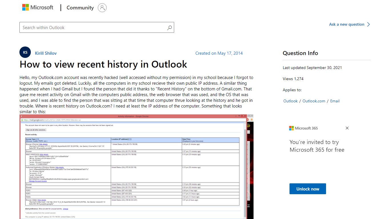 How to view recent history in Outlook - Microsoft Community